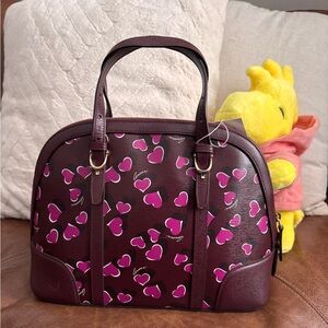 Gucci Heartbeat Leather Dome Satchel Burgundy Pink Heart Bag 309617 Top Handle